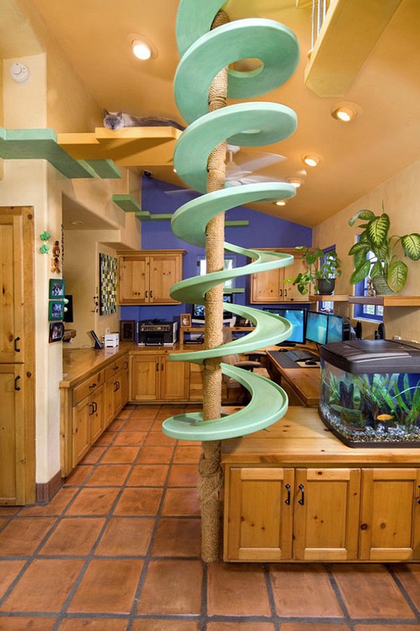 Идеальная для кошек винтовая лестница служит настоящим украшением интерьера