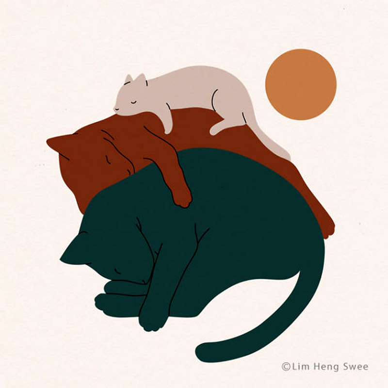 Ландшафты с кошками от малайзийского иллюстратора Лим Хен Су