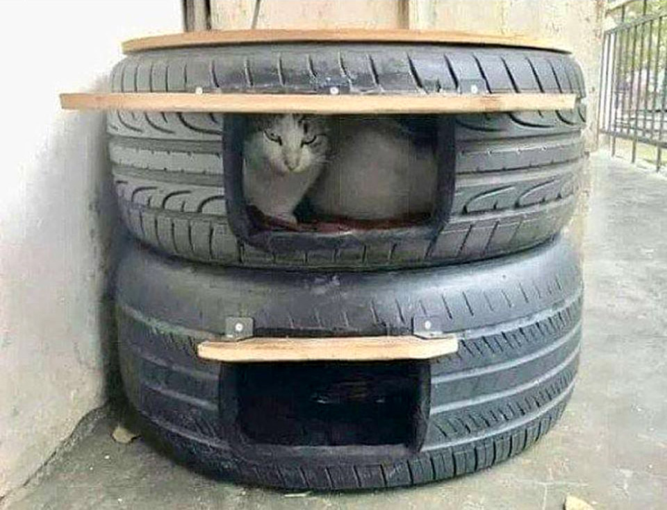 Домик для кошек из шин