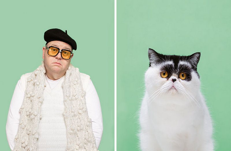 Парные портреты людей и кошек 