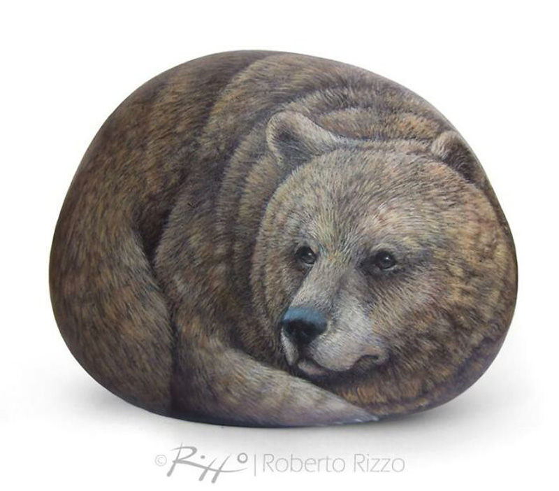 Рисунки животных на камнях художника Роберто Риццо