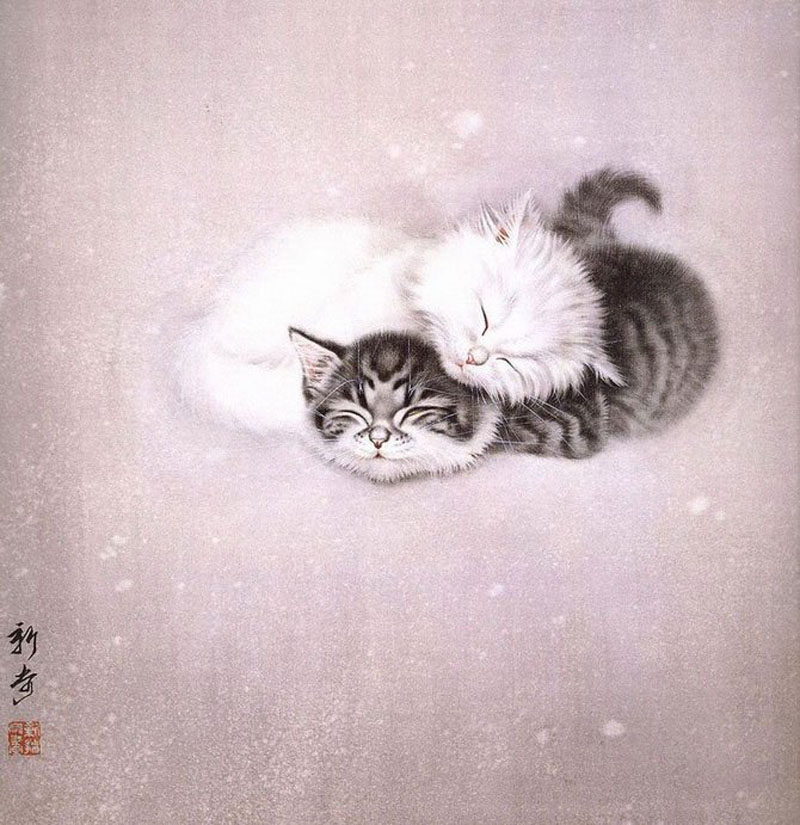 Рисунки кошек в стиле гохуа