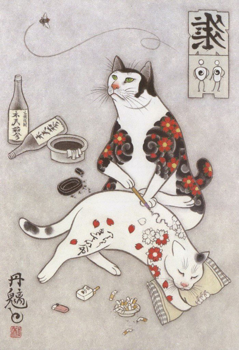Кошки и татуировки японского художника Кадзуаки Хоритомо