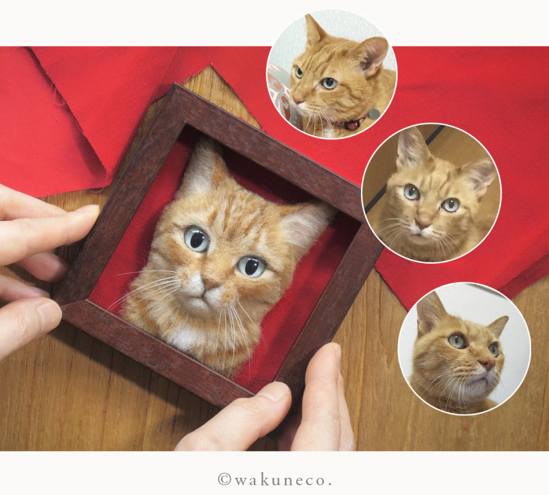 портреты кошек из фетра от художницы Wakuneco